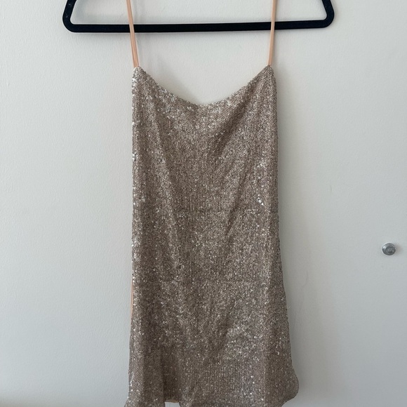 Nasty Gal Tan Sequin Mini Dress - Picture 1 of 6